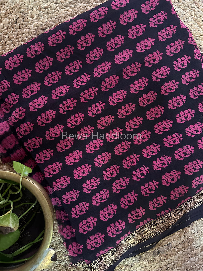 Maheshwari Black-Rani Pink Bagh Print Suit BSP044