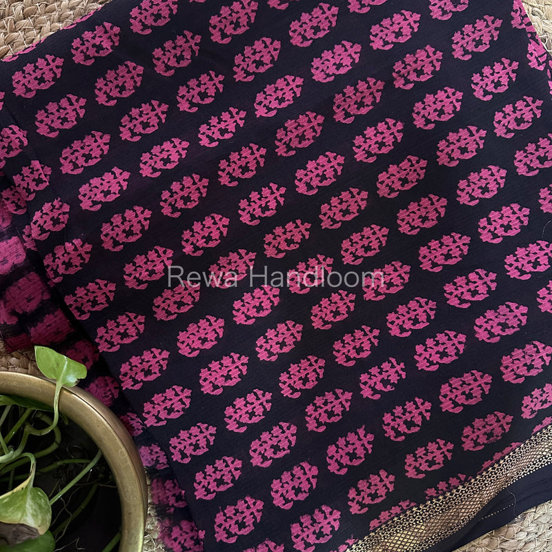 Maheshwari Black-Rani Pink Bagh Print Suit BSP044
