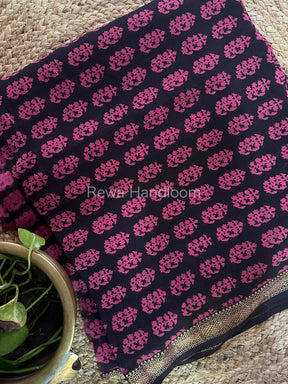 Maheshwari Black-Rani Pink Bagh Print Suit- BSP044