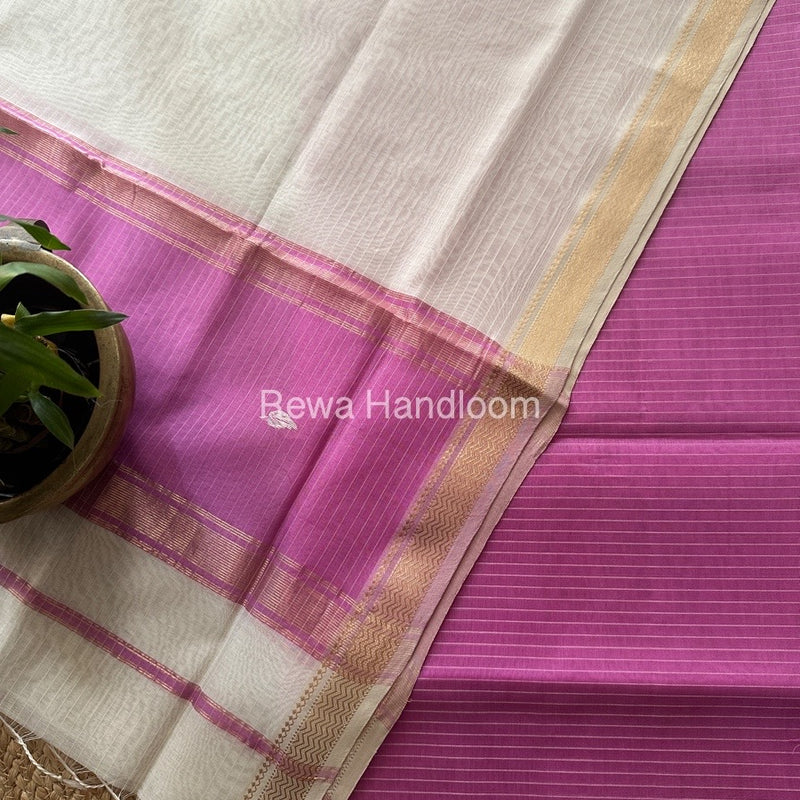 Maheshwari Pink-White Motifs Top-Dupatta Set PST0192