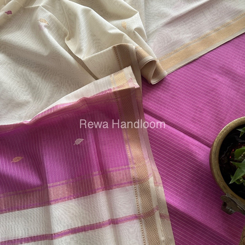 Maheshwari Pink-White Motifs Top-Dupatta Set PST0192