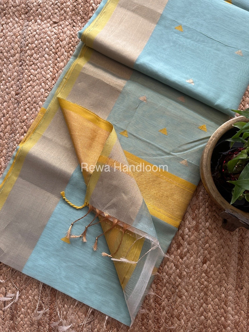 Aqua Green Zari Butti Maheshwari Saree SB0176