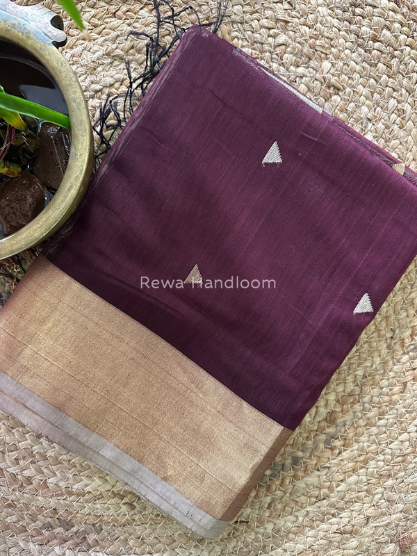 Wine Zari Butti Maheshwari Saree SB080