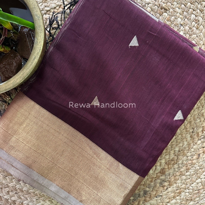 Wine Zari Butti Maheshwari Saree SB080