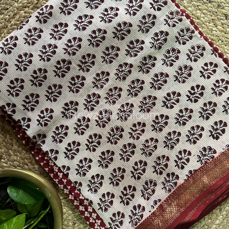 Maheshwari White-Maroon Bagh Print Suit BSP053