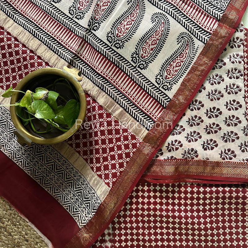 Maheshwari White-Maroon Bagh Print Suit BSP053