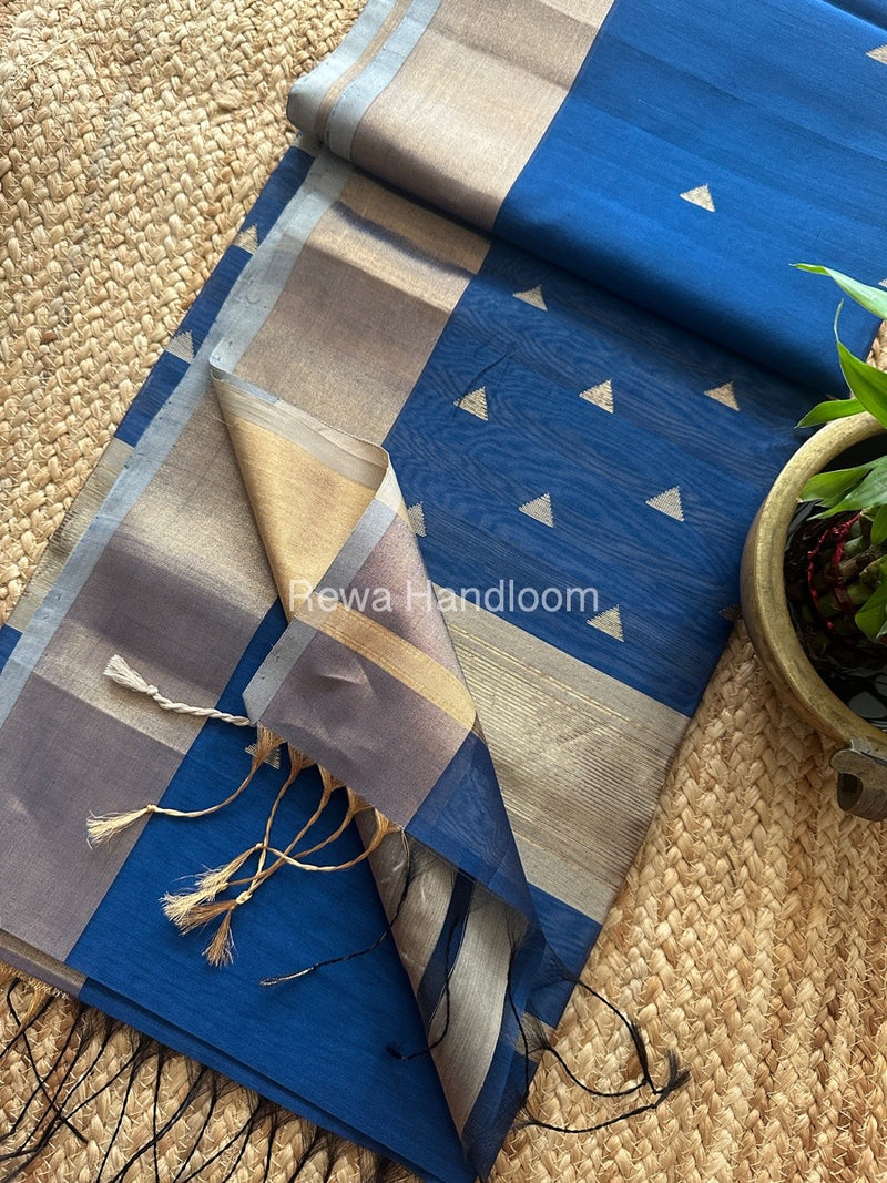 Blue Zari Butti Maheshwari Saree SB0174