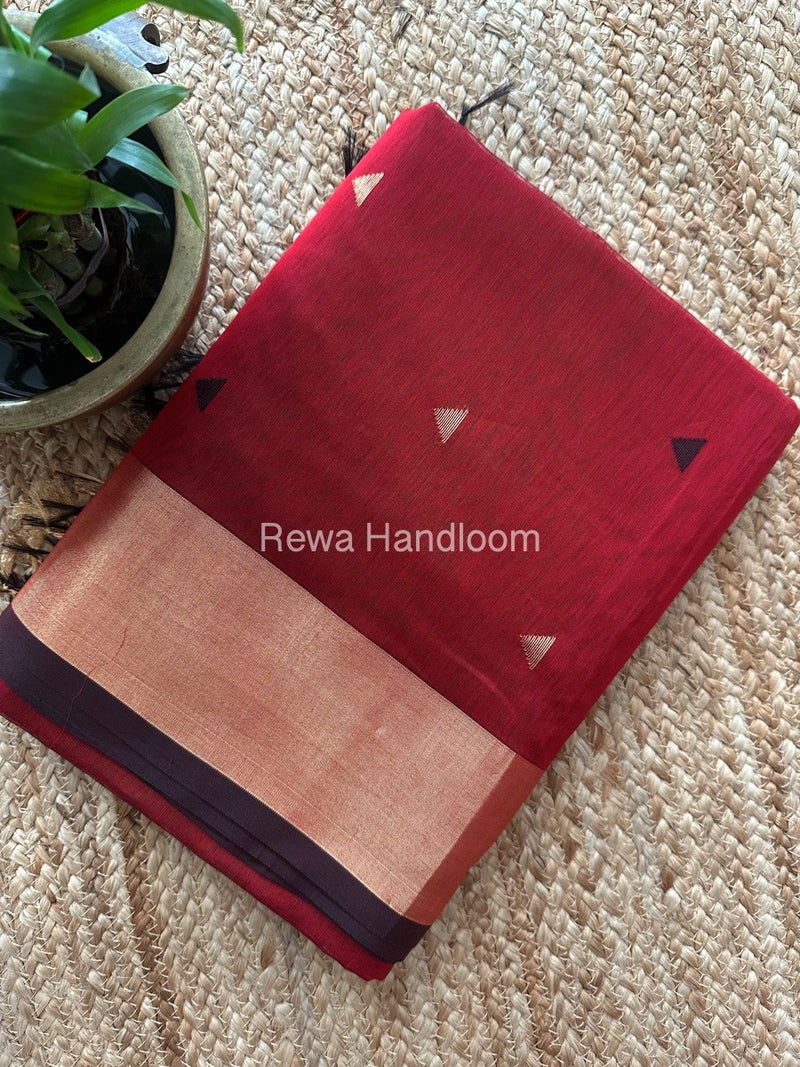 Red Zari Butti Maheshwari Saree SB0171