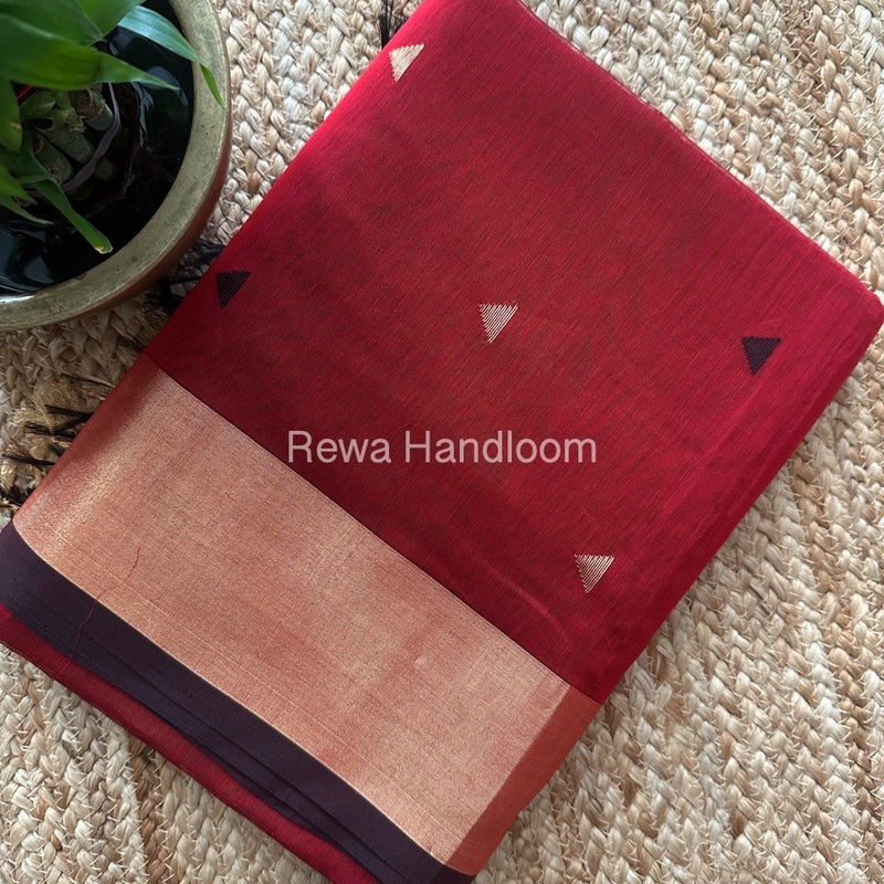 Red Zari Butti Maheshwari Saree SB0171