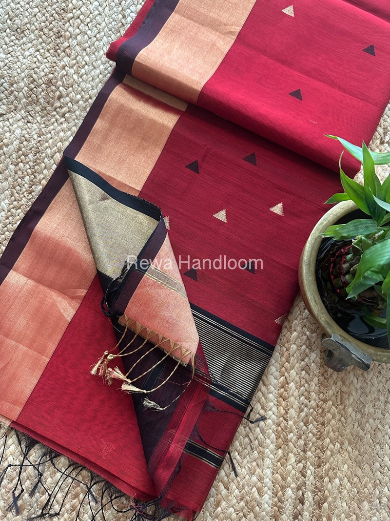 Red Zari Butti Maheshwari Saree SB0171