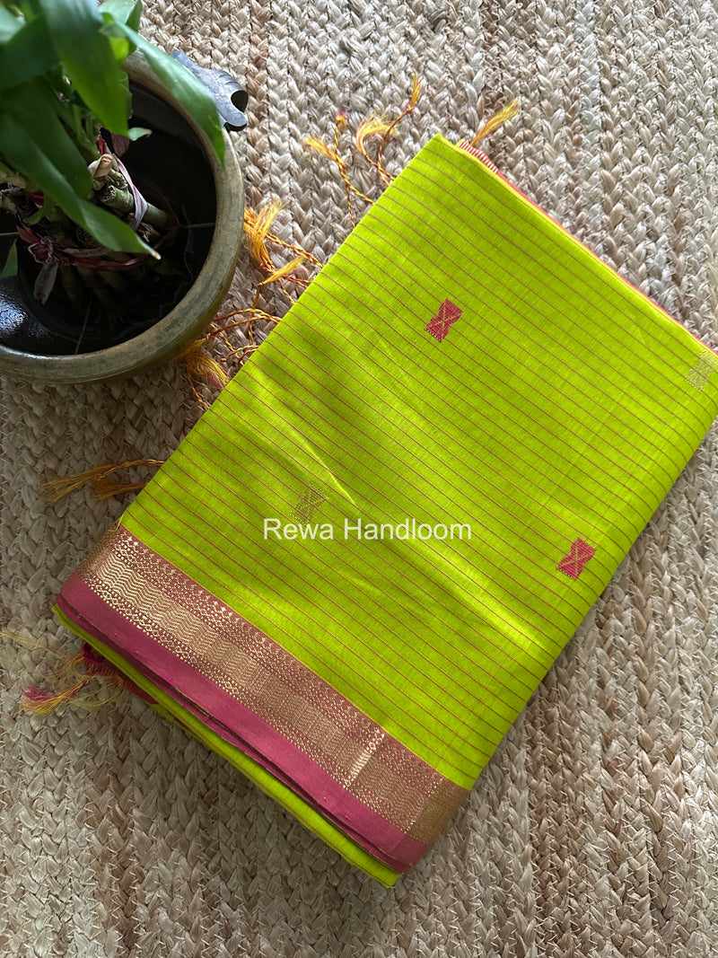 Maheshwari Parrot Green Butta Pallu Saree BTPS0106