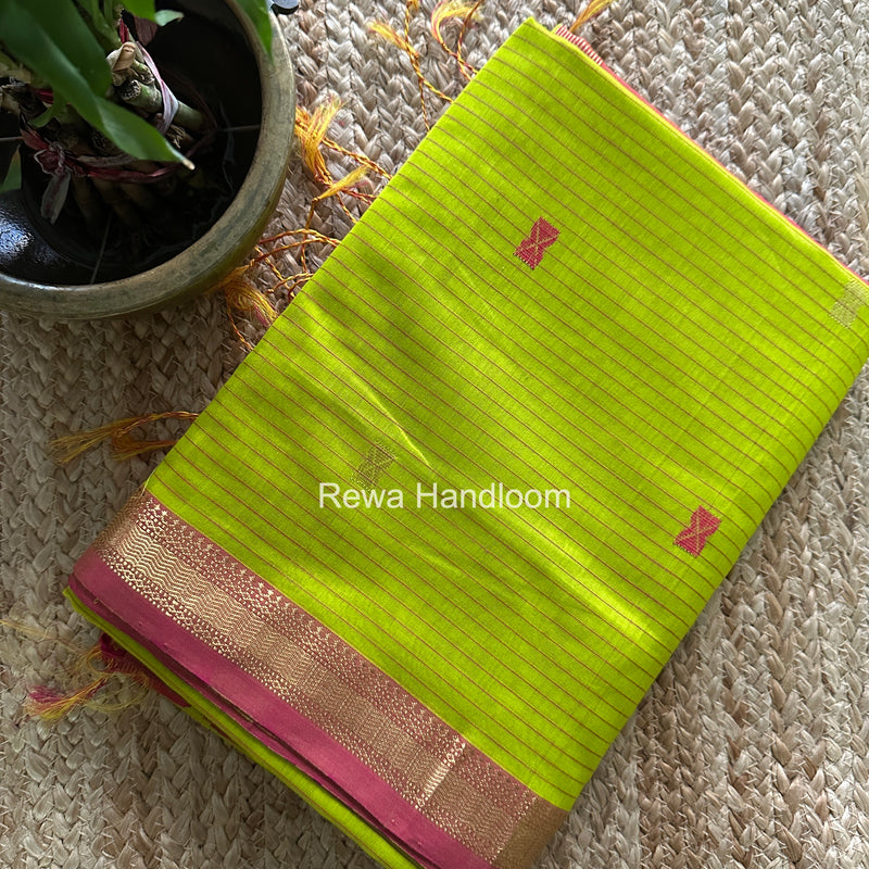 Maheshwari Parrot Green Butta Pallu Saree BTPS0106