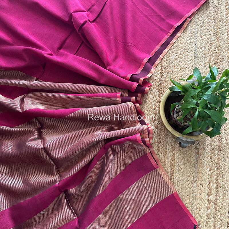 Exclusive Maheshwari Magenta Four Paddle Weaving Saree FPS08