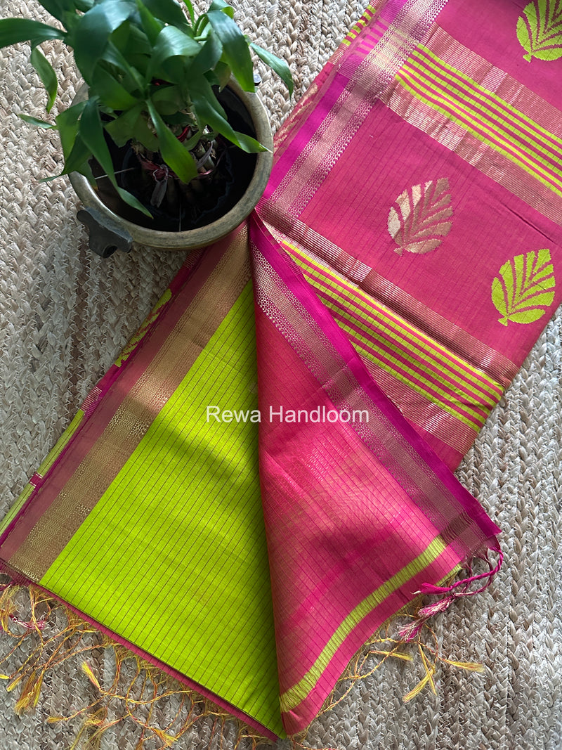 Maheshwari Parrot Green Butta Pallu Saree BTPS0106