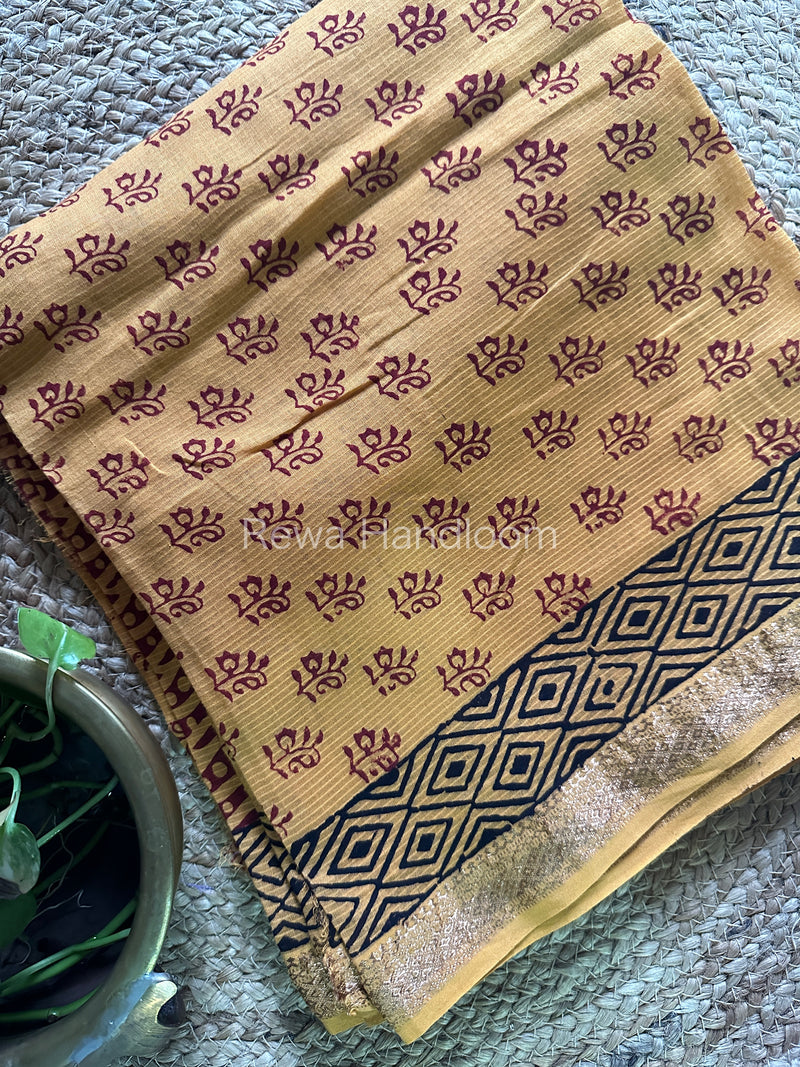 Maheshwari Yellow-Maroon Bagh Print Suit BSP0106