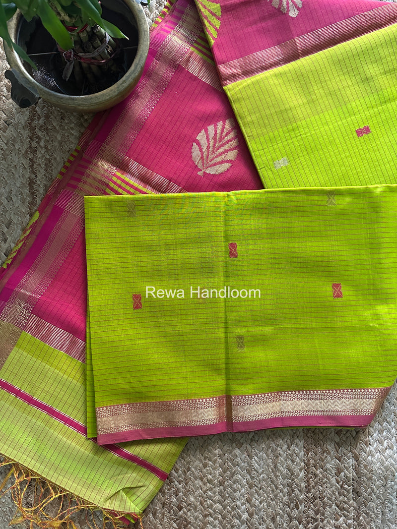 Maheshwari Parrot Green Butta Pallu Saree BTPS0106