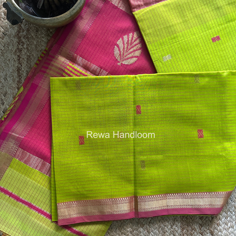 Maheshwari Parrot Green Butta Pallu Saree BTPS0106