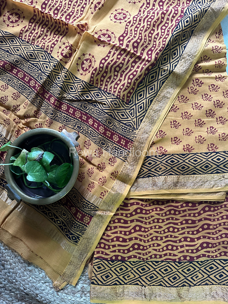 Maheshwari Yellow-Maroon Bagh Print Suit BSP0106