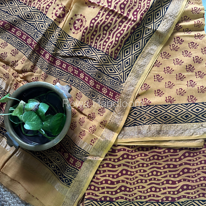 Maheshwari Yellow-Maroon Bagh Print Suit BSP0106