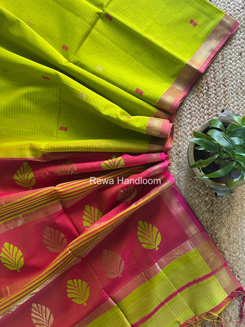Maheshwari Parrot Green Butta Pallu Saree BTPS0106