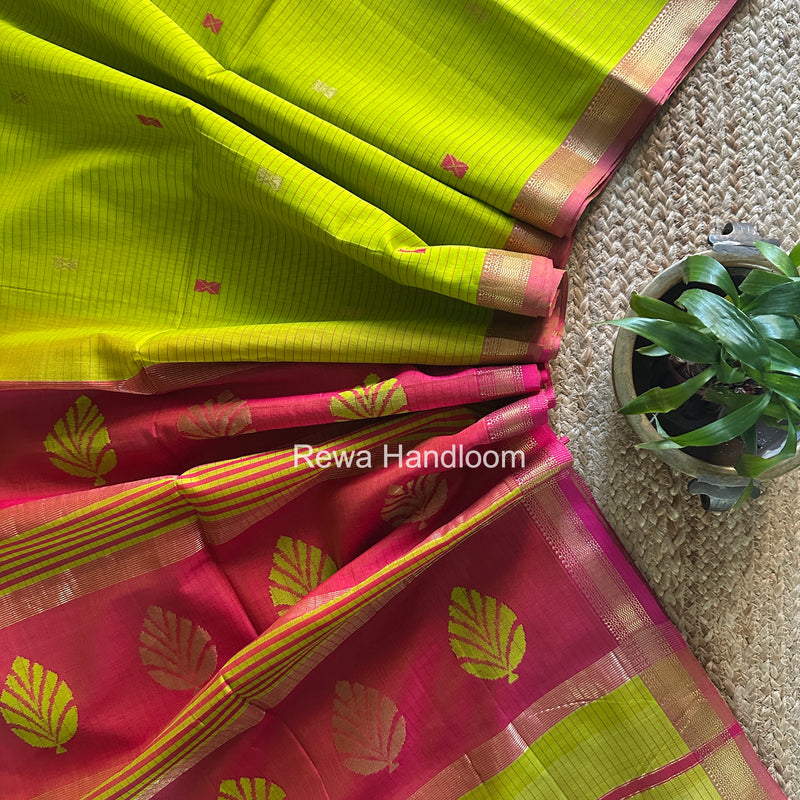 Maheshwari Parrot Green Butta Pallu Saree BTPS0106