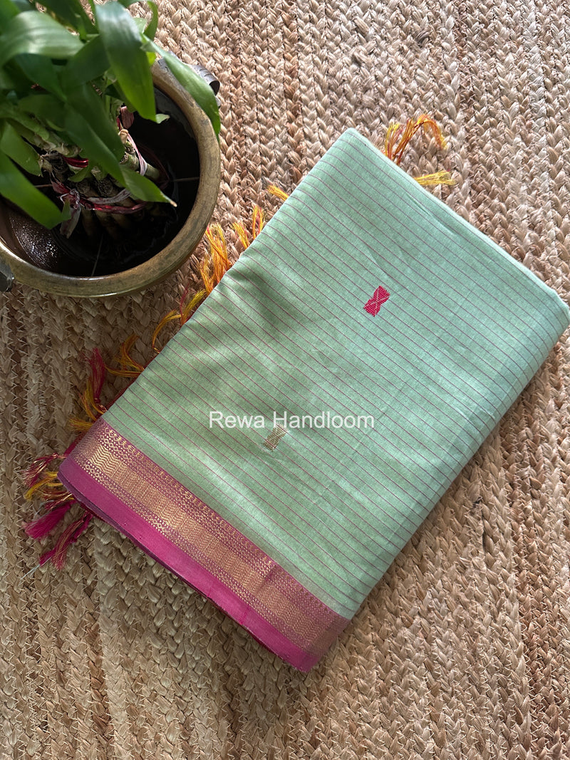 Maheshwari Pista Green Butta Pallu Saree BTPS0107