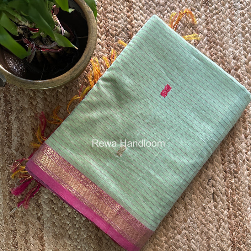Maheshwari Pista Green Butta Pallu Saree BTPS0107