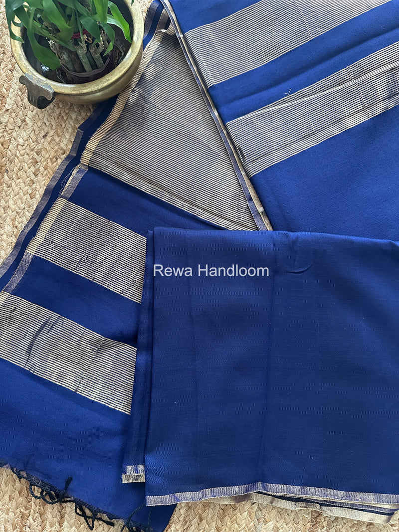 Exclusive Maheshwari Blue Four Paddle Weaving Saree FPS09
