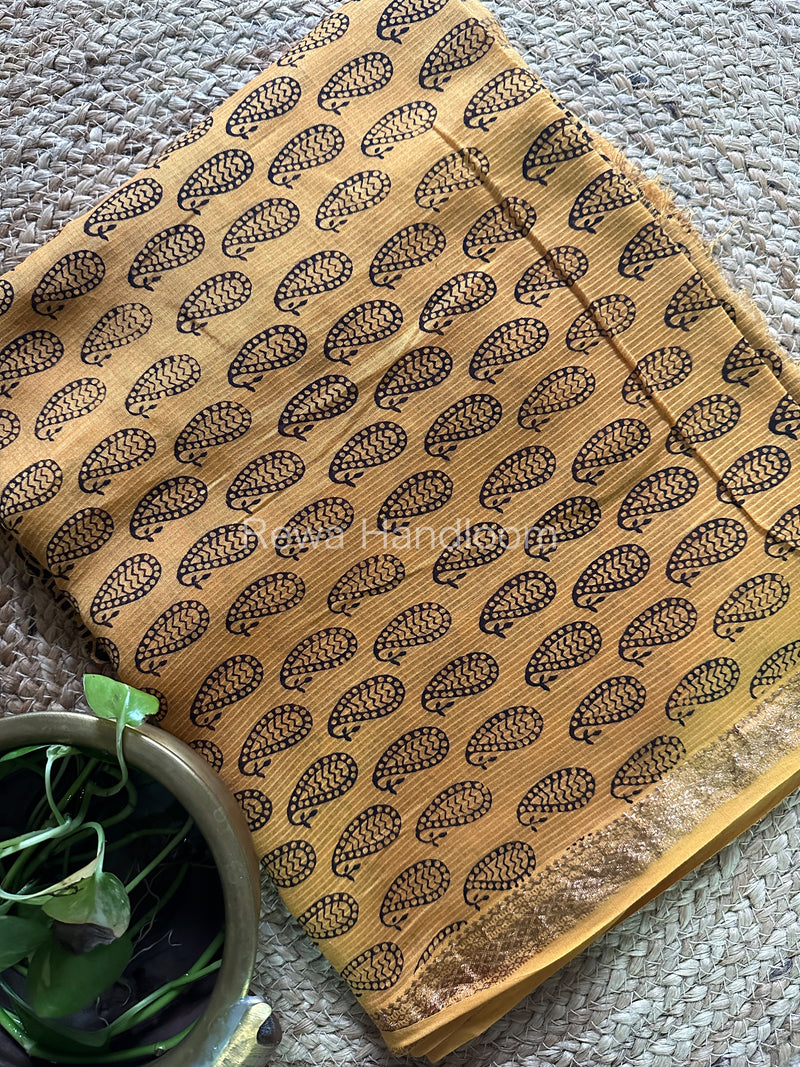 Maheshwari Yellow-Black Bagh Print Suit BSP0107