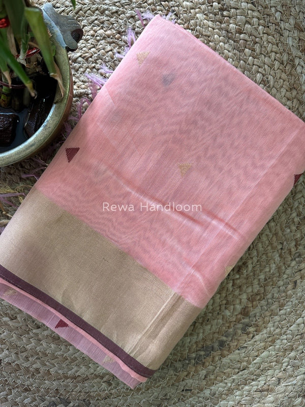 Peach Zari Butti Maheshwari Saree SB067