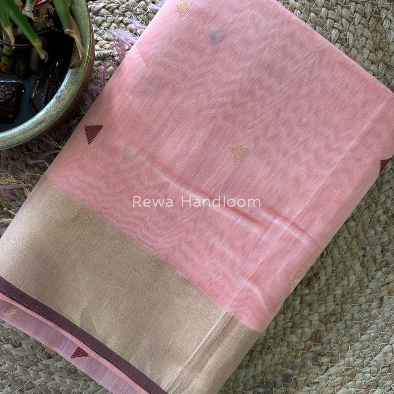 Peach Zari Butti Maheshwari Saree SB067
