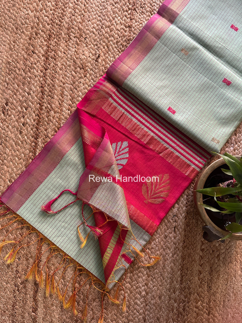 Maheshwari Pista Green Butta Pallu Saree BTPS0107