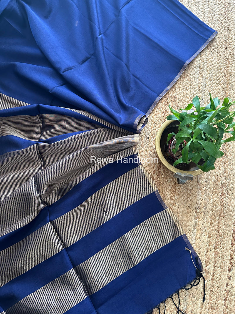 Exclusive Maheshwari Blue Four Paddle Weaving Saree FPS09