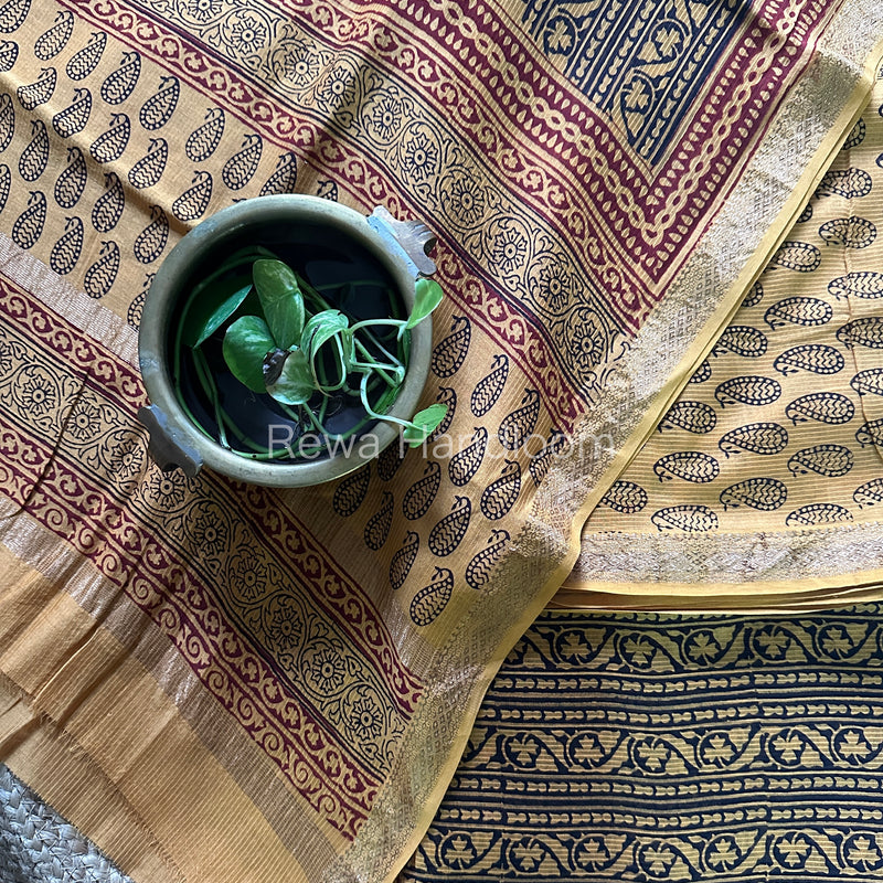 Maheshwari Yellow-Black Bagh Print Suit BSP0107