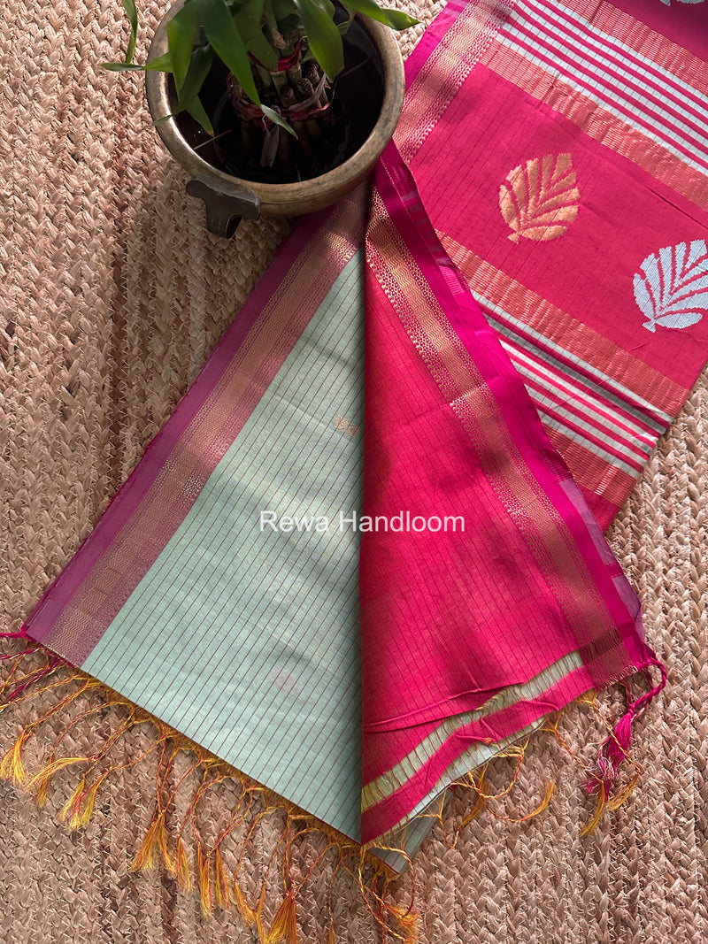 Maheshwari Pista Green Butta Pallu Saree BTPS0107