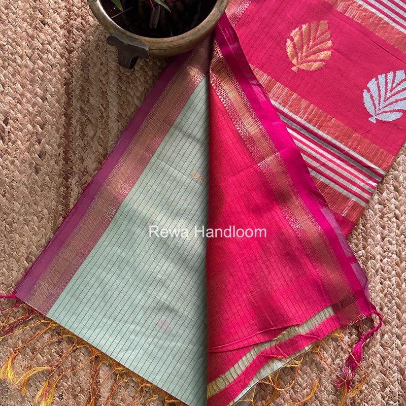 Maheshwari Pista Green Butta Pallu Saree BTPS0107