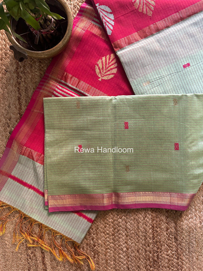 Maheshwari Pista Green Butta Pallu Saree BTPS0107