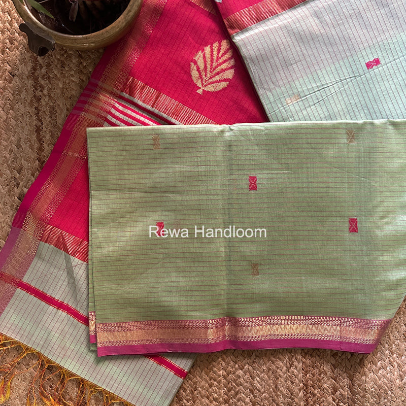 Maheshwari Pista Green Butta Pallu Saree BTPS0107