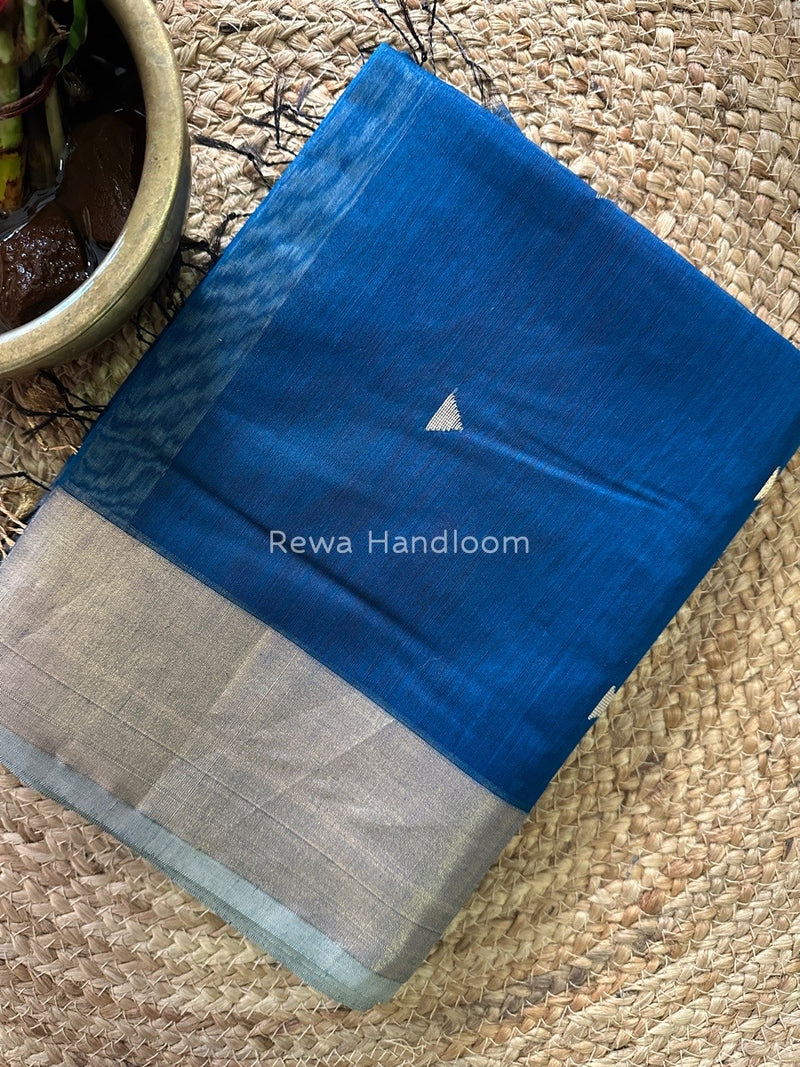 Deep Blue Zari Butti Maheshwari Saree SB078