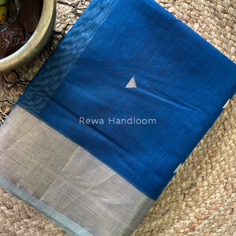 Deep Blue Zari Butti Maheshwari Saree SB078