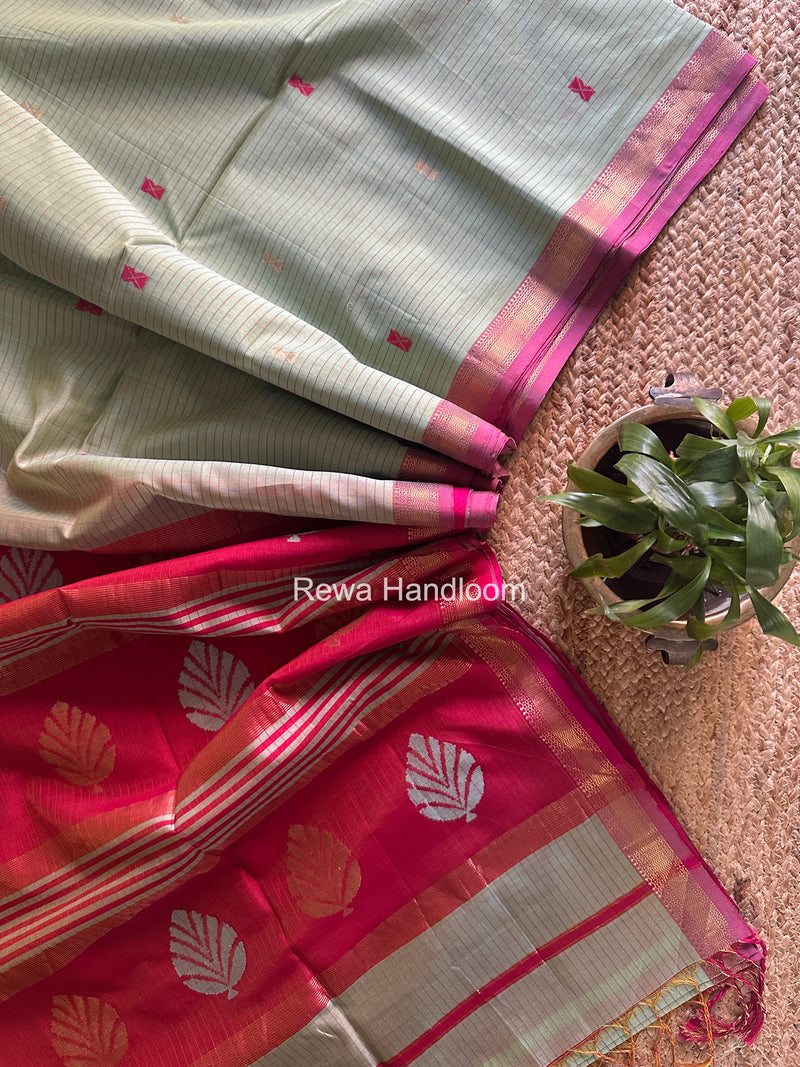 Maheshwari Pista Green Butta Pallu Saree BTPS0107