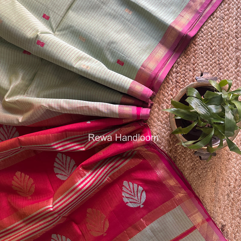 Maheshwari Pista Green Butta Pallu Saree BTPS0107