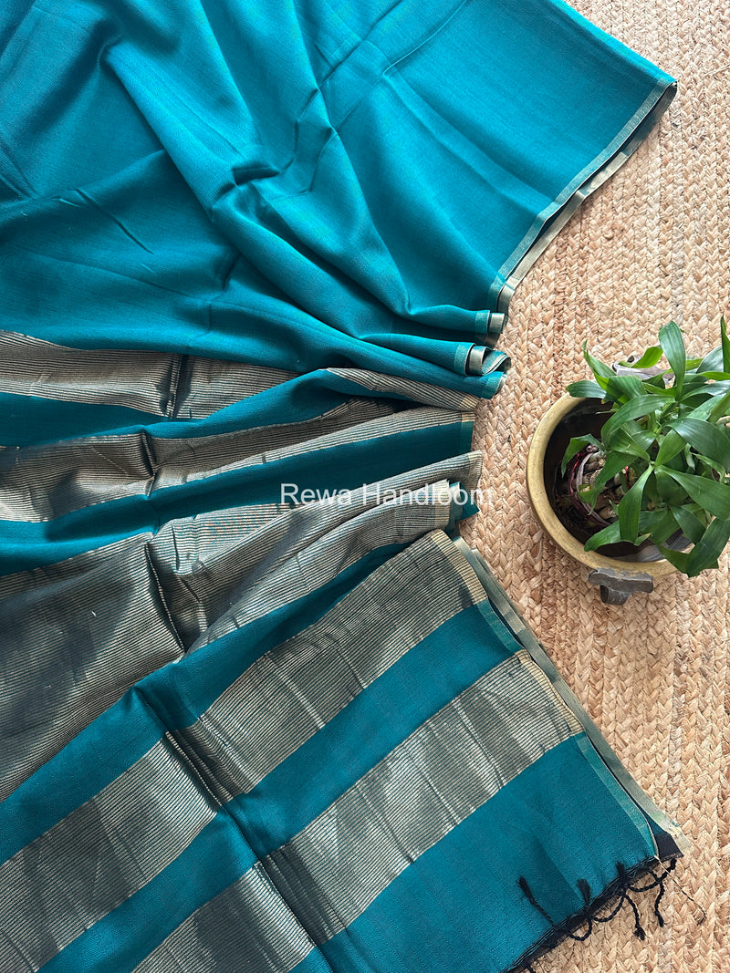 Exclusive Maheshwari Rama Green Four Paddle Weaving Saree FPS010