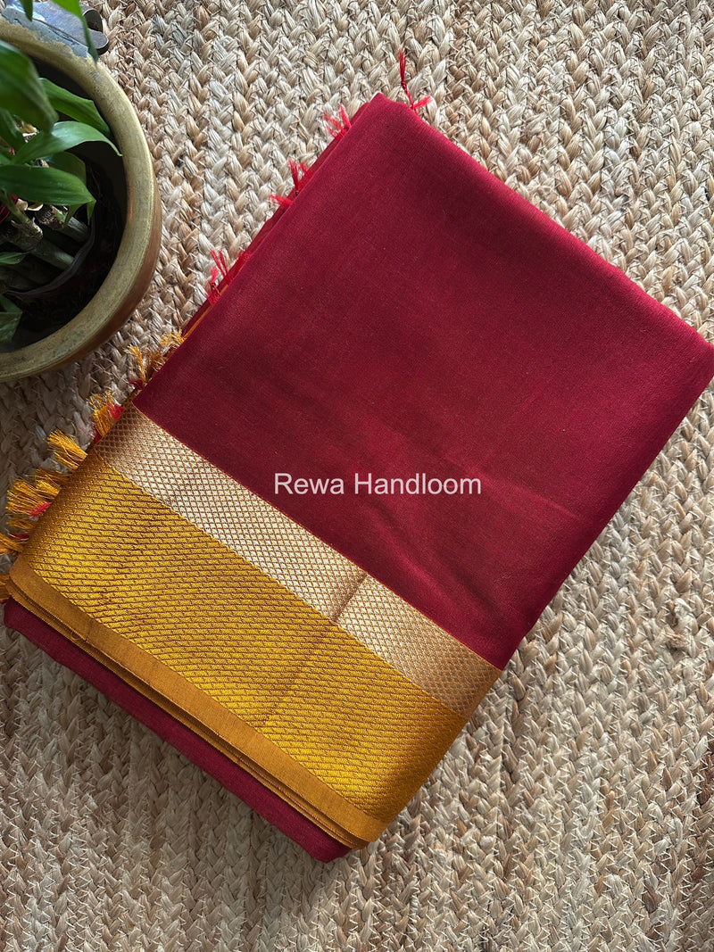 Maheshwari Maroon Resham Thread Border Saree RTS074