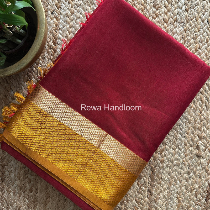 Maheshwari Maroon Resham Thread Border Saree RTS074