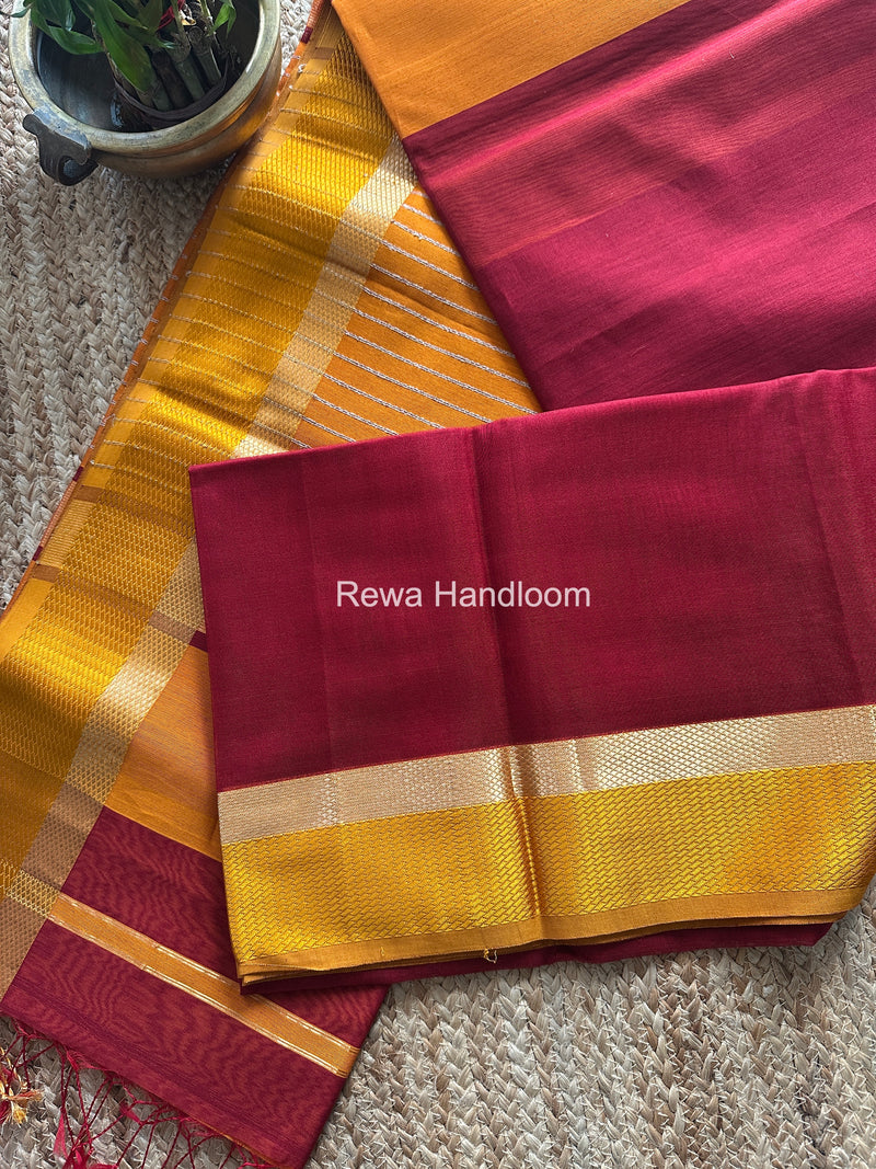 Maheshwari Maroon Resham Thread Border Saree RTS074