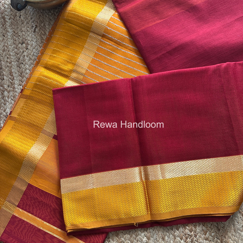 Maheshwari Maroon Resham Thread Border Saree RTS074
