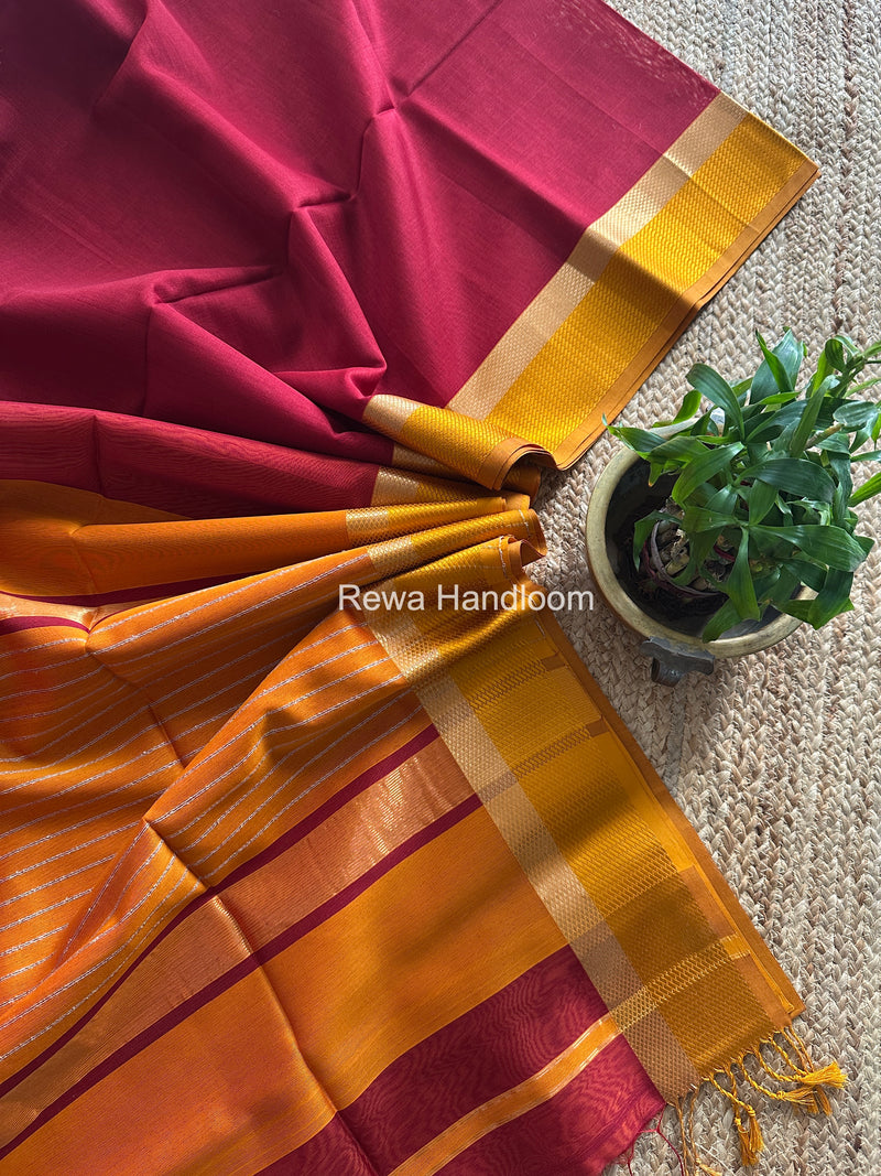 Maheshwari Maroon Resham Thread Border Saree RTS074
