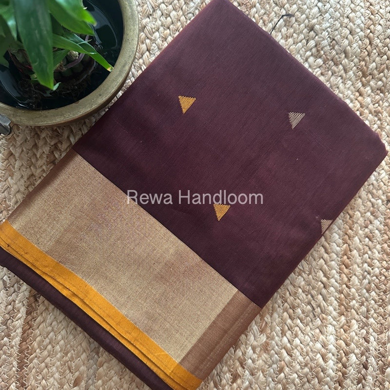 Brown Zari Butti Maheshwari Saree SB0177