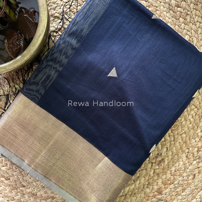 Navy Blue Zari Butti Maheshwari Saree SB071